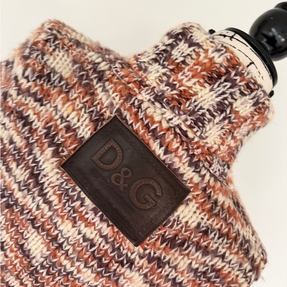 Vintage D&G Dolce & Gabanna Turtleneck Sweater Chunky Wool Marled‎ Leather Logo - Picture 16 of 16